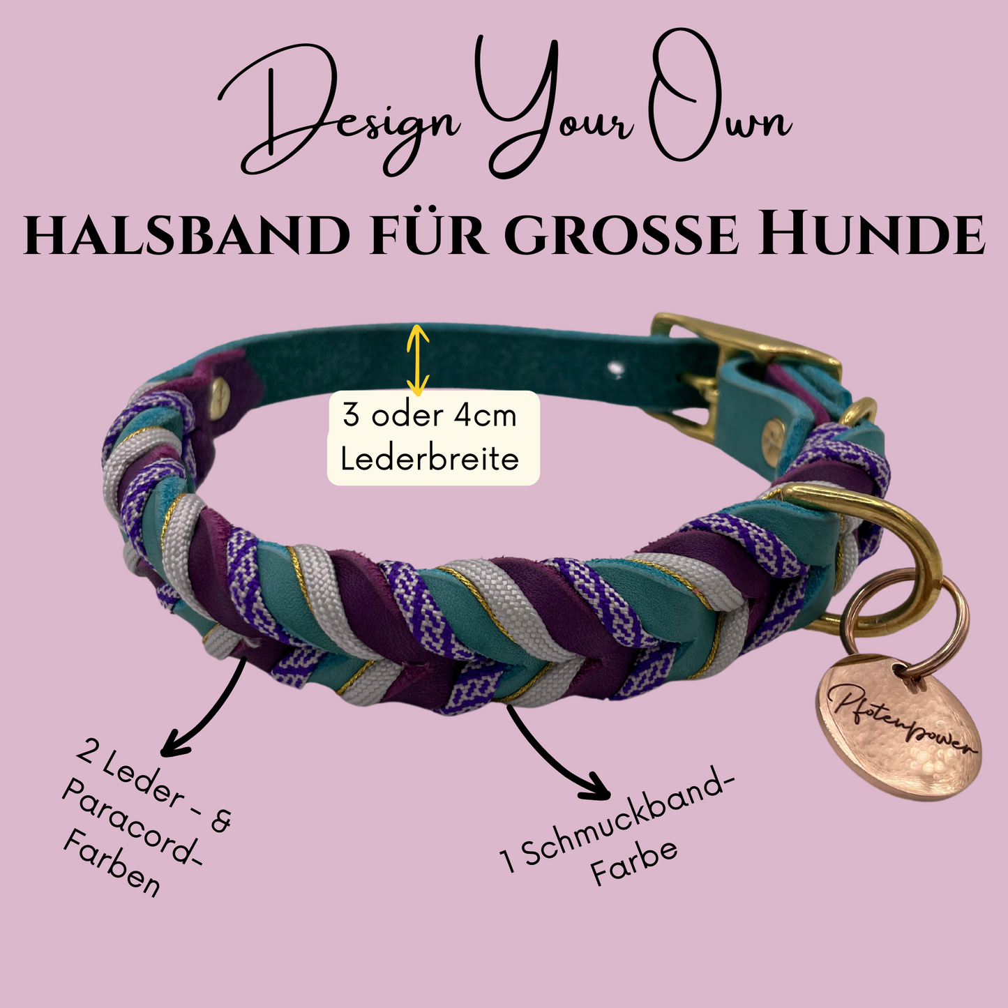 Halsband Konfigurator für große Hunde - Designe ein breites Halsband in deinen Lieblingsfarben