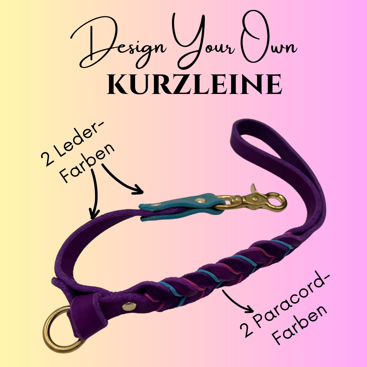 KURZLEINEN KONFIGURATOR - Kurzleine aus 2 Fettleder und 2 Paracordfarben