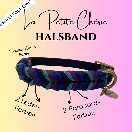 KONFIGURATOR - La Petite Chérie Hundehalsband aus Leder und Paracord für kleine Hunde